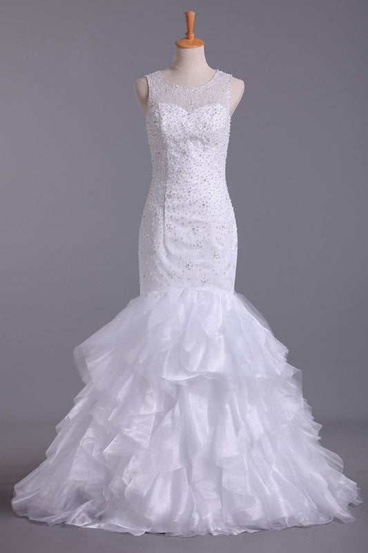 2024 Wedding Dresses Scoop Mermaid Court Train Organza Court Train