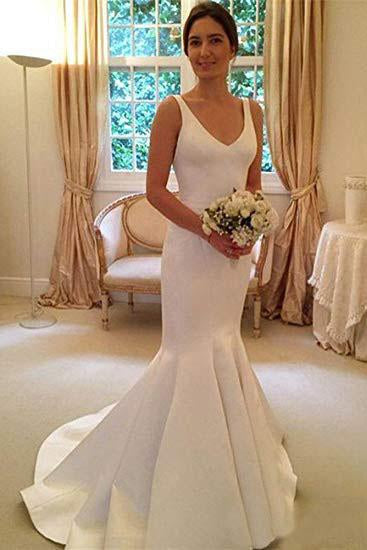 Deep V Neck Backless Vintage Mermaid Sleeveless Wedding Dresses Bridal Dresses JS329