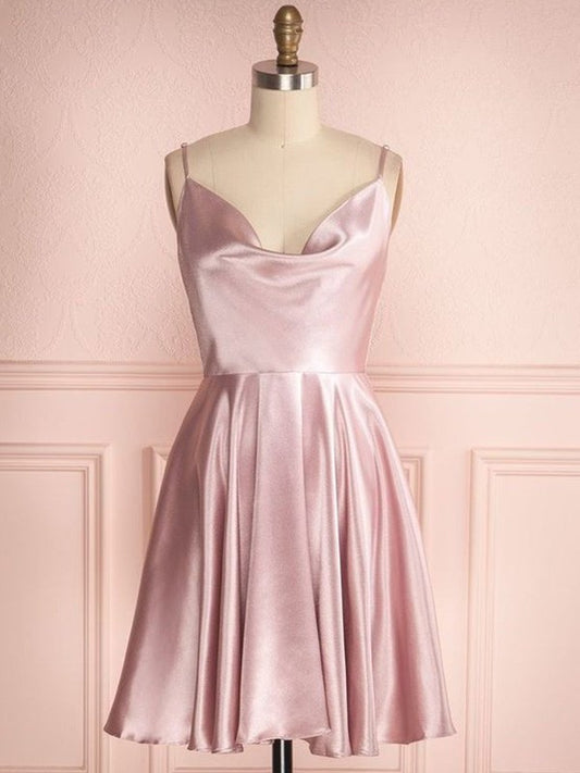 Silk Satin like Spaghetti Straps Sleeveless Ruffles A-Line/Princess Short/Mini Homecoming Dresses