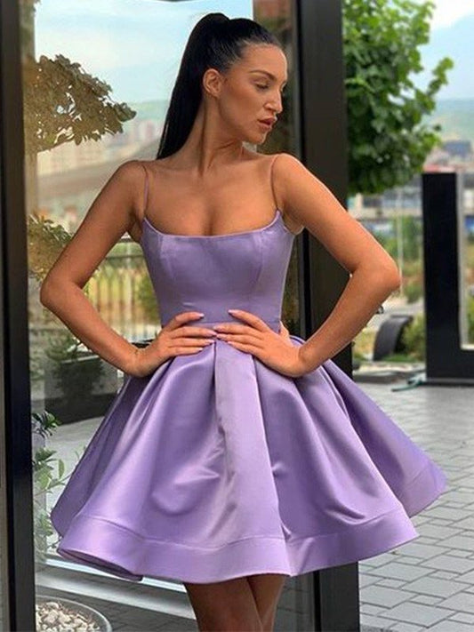 Satin Ruffles A-Line/Princess Sleeveless Square Short/Mini Homecoming Dresses