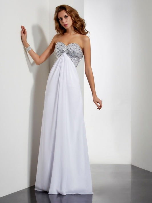 Sweetheart Sheath/Column Beading Sleeveless Long Chiffon Dresses