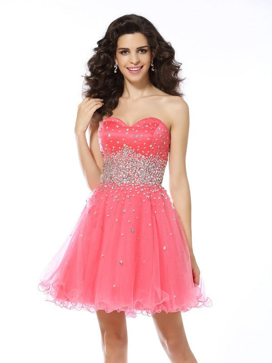 A-Line/Princess Sweetheart Beading Sleeveless Homecoming Dresses Short Organza Athena Cocktail Dresses