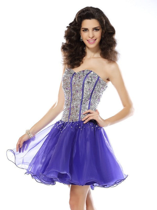 A-Line/Princess Sweetheart Homecoming Dresses Beading Sleeveless Short Organza Cocktail Dresses Cheyanne