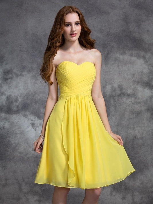 Sweetheart Short A-line/Princess Sleeveless Ruched Chiffon Bridesmaid Dresses