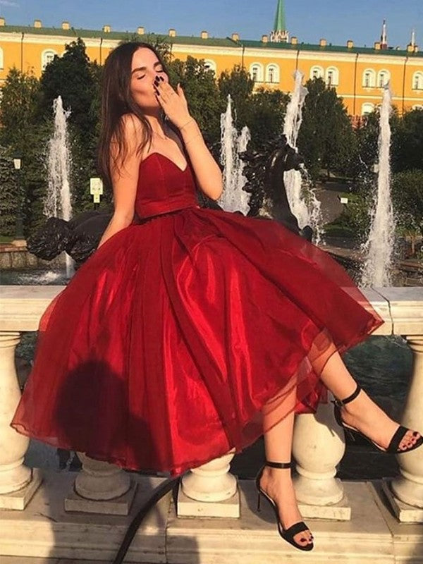 Sleeveless Ruffles Sweetheart Organza A-Line/Princess Tea-Length Homecoming Dresses