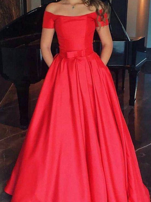 A-Line/Princess Floor-Length Off-the-Shoulder Sleeveless Ruffles Satin Dresses