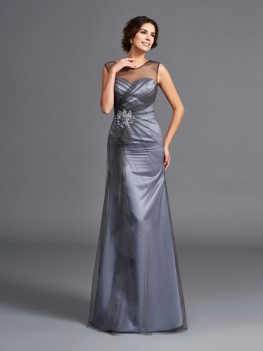 Sleeveless Sheath/Column Mother Net Beading Long Scoop of the Bride Dresses