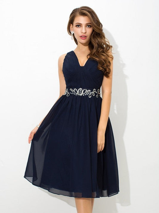 Homecoming Dresses Cocktail Deja Chiffon A-Line/Princess Straps Beading Sleeveless Short Dresses