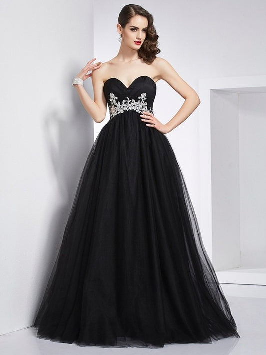 Sleeveless Long Gown Applique Sweetheart Ball Net Quinceanera Dresses