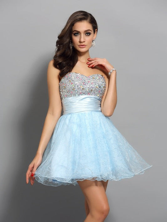 Homecoming Dresses A-Line/Princess Sweetheart Beading Nataly Sleeveless Short Chiffon Cocktail Dresses