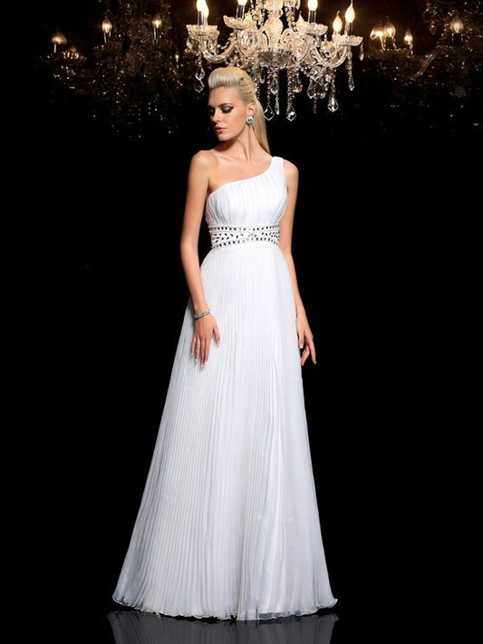 Beading Sleeveless A-Line/Princess One-Shoulder Long Organza Dresses