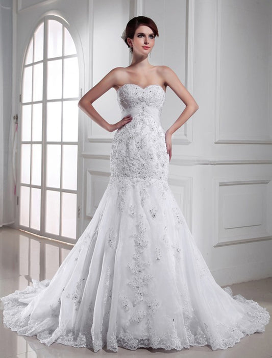 Beading Sleeveless Applique Trumpet/Mermaid Sweetheart Organza Wedding Dresses