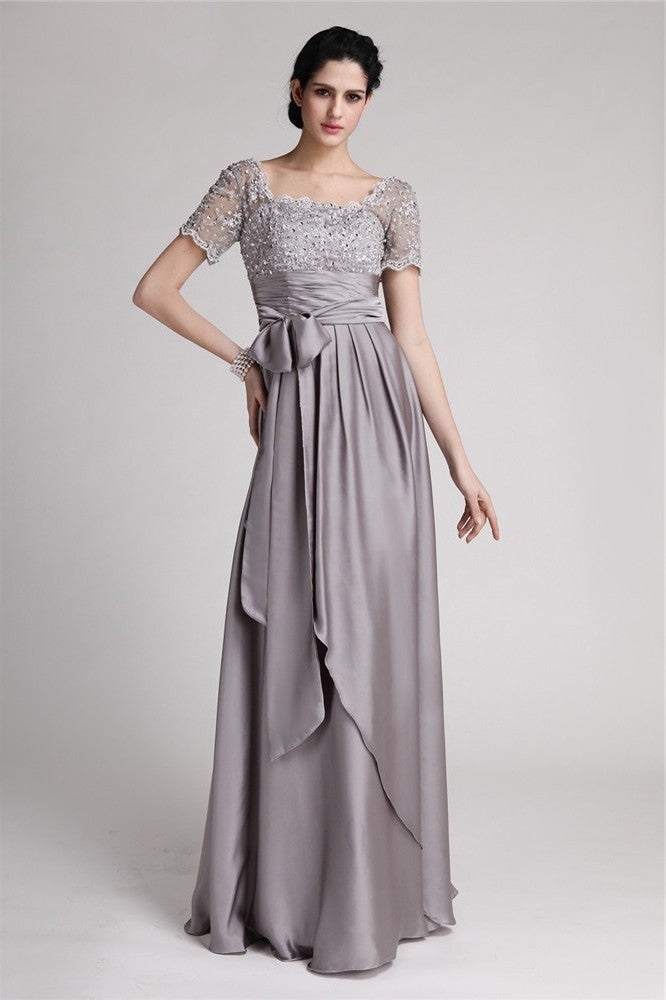 Sheath/Column Mother Square Elastic Beading of Applique Woven Satin the Bride Dresses