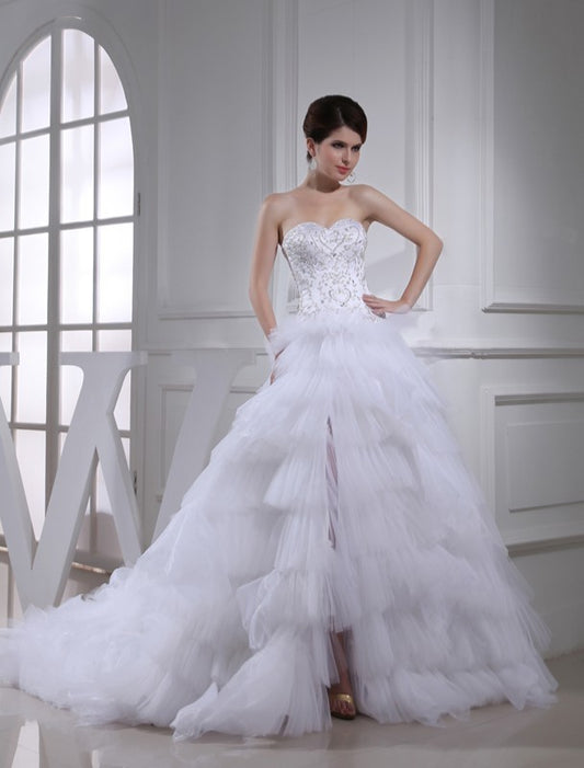 Sweetheart A-Line/Princess Sleeveless Beading Satin Wedding Dresses