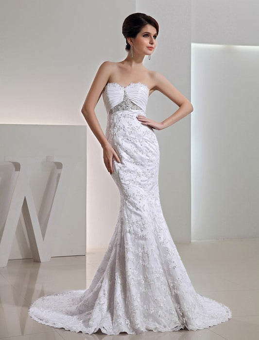 Beading Sweetheart Sleeveless Long Trumpet/Mermaid Taffeta Wedding Dresses