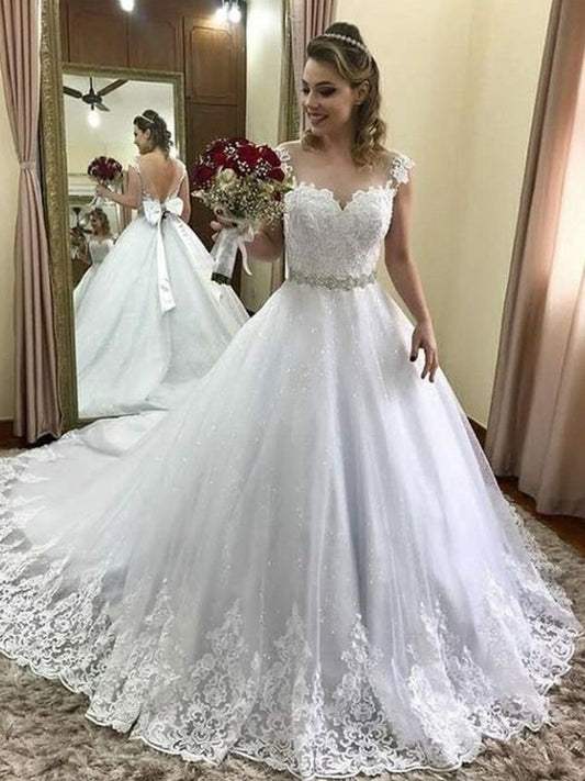 Sweetheart Sleeveless Gown Train Court Ball Beading Tulle Wedding Dresses