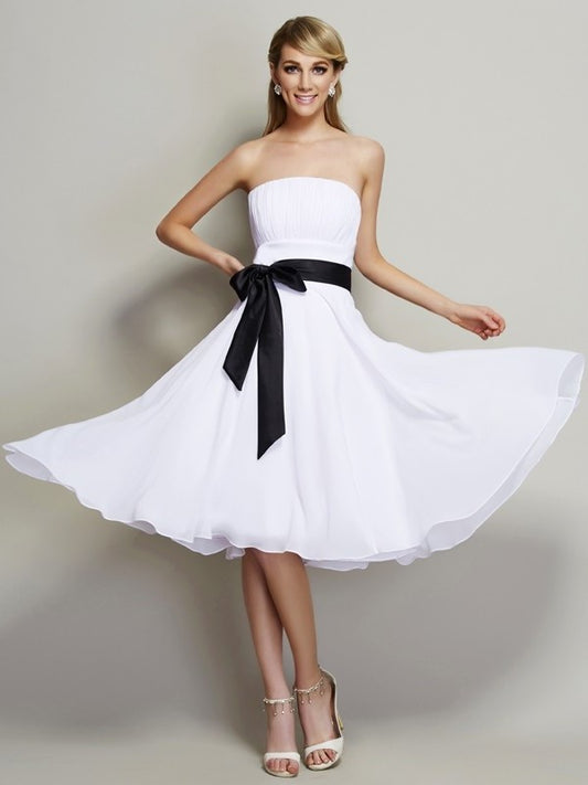 Sash/Ribbon/Belt Strapless Short Sleeveless A-Line/Princess Chiffon Bridesmaid Dresses