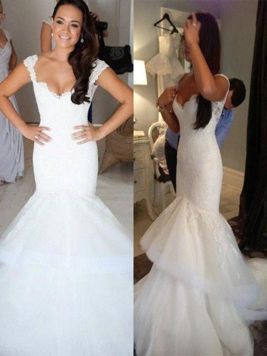 Organza Sleeveless Trumpet/Mermaid Chapel Straps Train Wedding Dresses