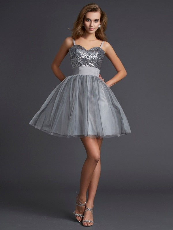 A-Line/Princess Short Straps Sleeveless Spaghetti Organza Homecoming Dresses