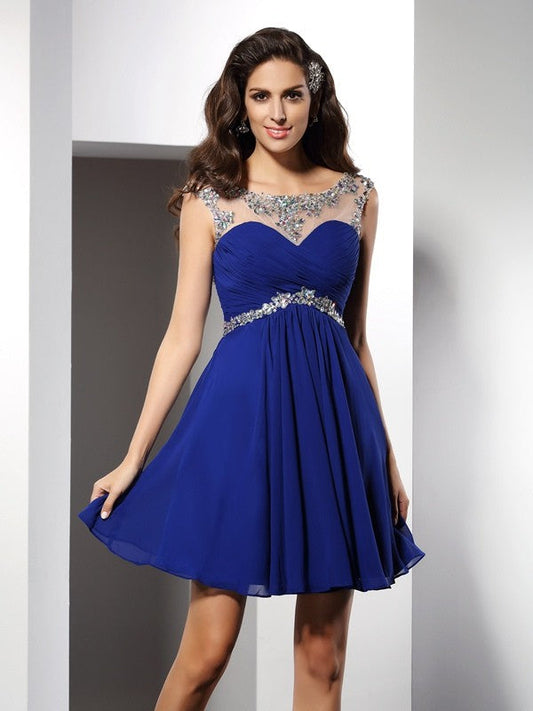 Cocktail Homecoming Dresses Anabella Chiffon A-Line/Princess Scoop Beading Sleeveless Short Dresses