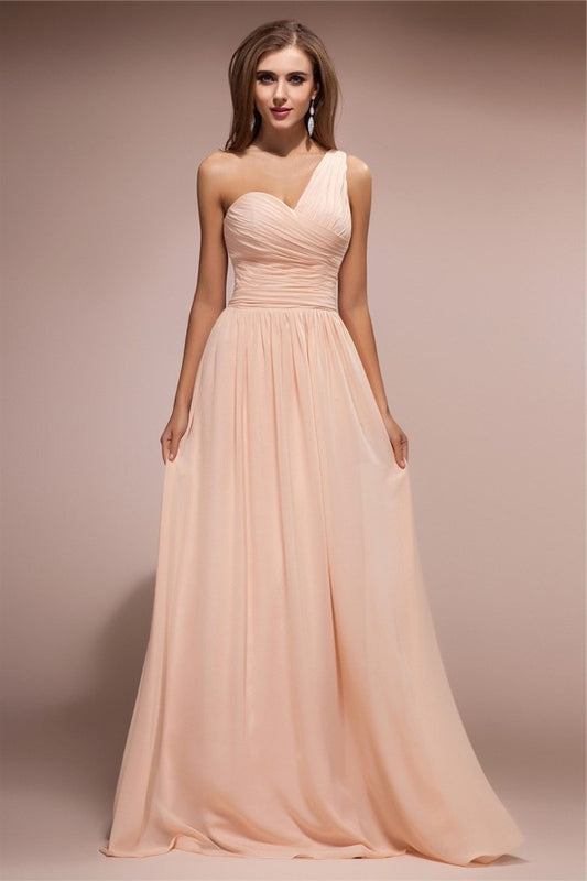 Ruffles Sleeveless Sheath/Column One-Shoulder Long Chiffon Dresses