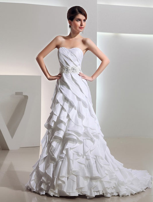 Long A-Line/Princess Sleeveless Sweetheart Beading Taffeta Wedding Dresses