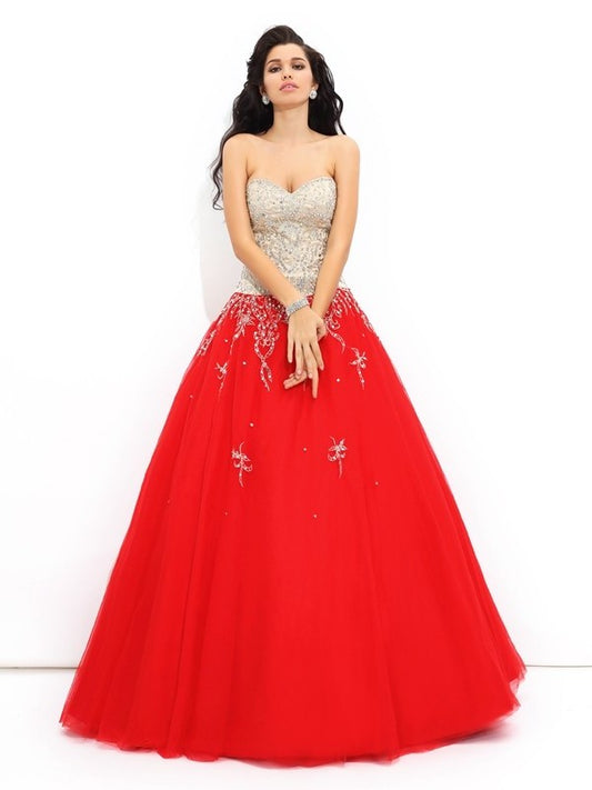 Gown Long Sweetheart Sleeveless Ball Beading Satin Quinceanera Dresses