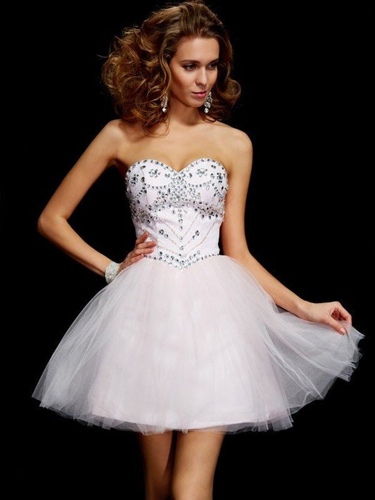 A-Line/Princess Beading Short Sweetheart Sleeveless Organza Homecoming Dresses