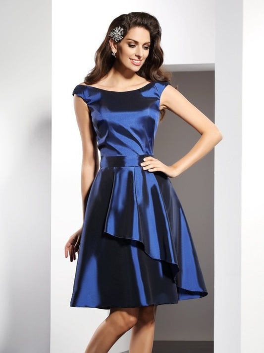 Scoop Short A-Line/Princess Sleeveless Taffeta Bridesmaid Dresses