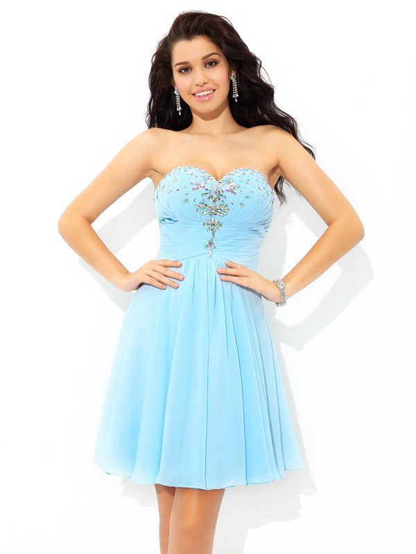 A-Line/Princess Sweetheart Beading Homecoming Dresses Sleeveless Short Chiffon Cocktail Dresses Haven