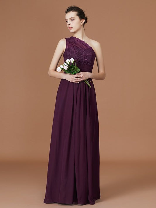 One-Shoulder Chiffon A-line/Princess Lace Sleeveless Floor-Length Bridesmaid Dresses