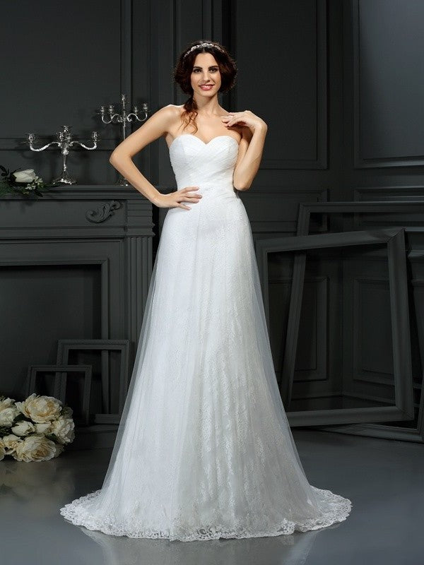 Pleats Long Sleeveless A-Line/Princess Sweetheart Net Wedding Dresses