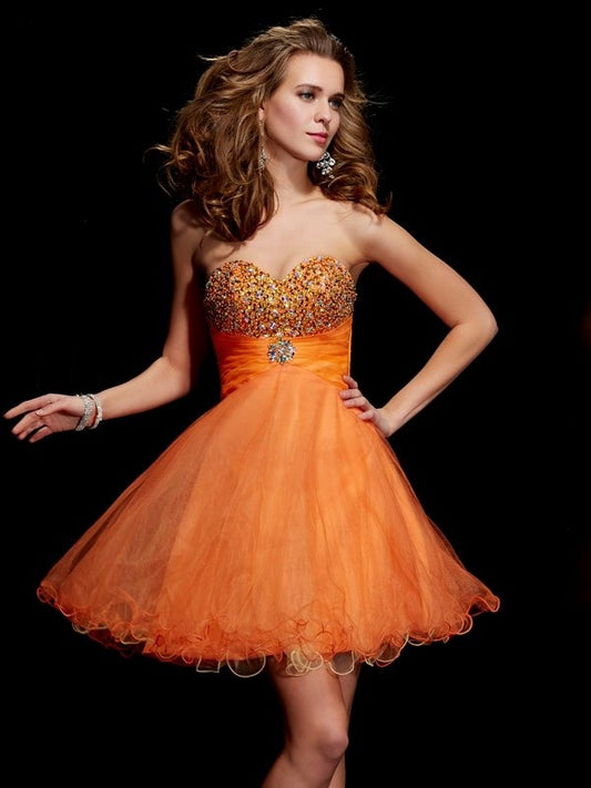 Beading Sleeveless Short Strapless A-Line/Princess Organza Homecoming Dresses