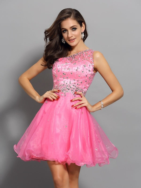 A-Line/Princess One-Shoulder Ina Ruffles Homecoming Dresses Sleeveless Short Organza Cocktail Dresses