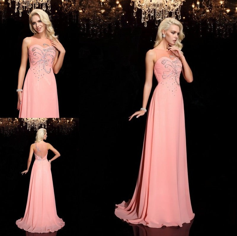 Sleeveless Beading Scoop A-line/Princess Long Chiffon Dresses