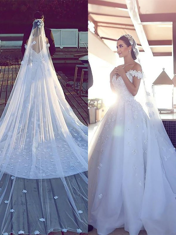 Gown V-neck Tulle Ball Chapel Sleeveless Train Wedding Dresses