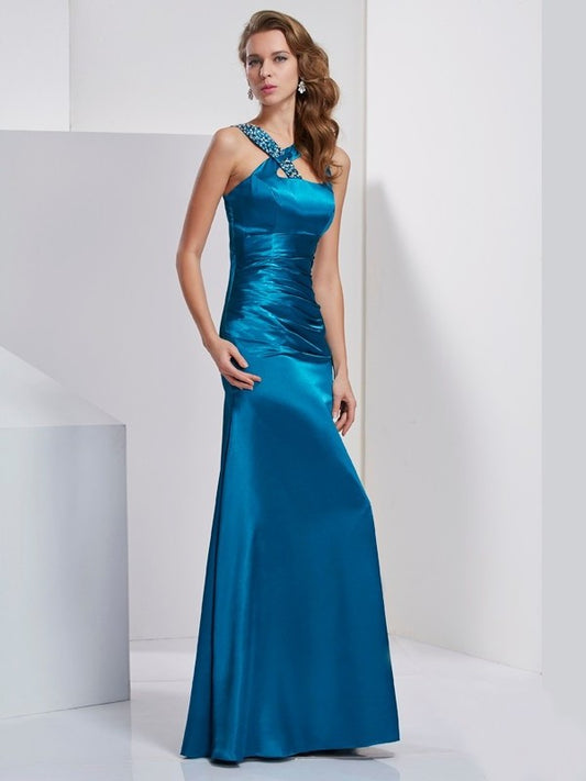 Beading Straps Long Sheath/Column Sleeveless Silk like Satin Dresses