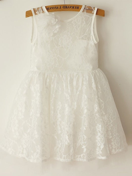 Knee-Length Lace Tulle Straps Sleeveless A-Line/Princess Flower Girl Dresses