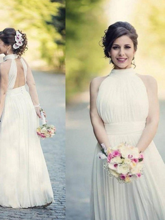 Halter Tulle A-Line/Princess Ruffles Sleeveless Floor-Length Wedding Dresses