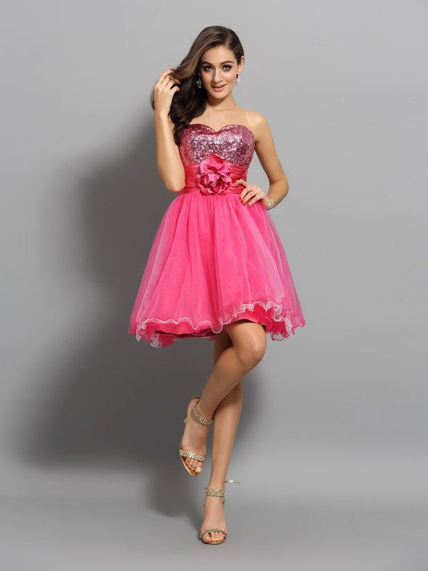 A-Line/Princess Sweetheart Homecoming Dresses Ruffles Sofia Sleeveless Short Net Cocktail Dresses