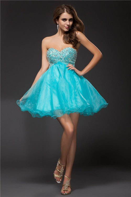 A-Line/Princess Sweetheart Sleeveless Nayeli Beading Homecoming Dresses Short Organza Cocktail Dresses