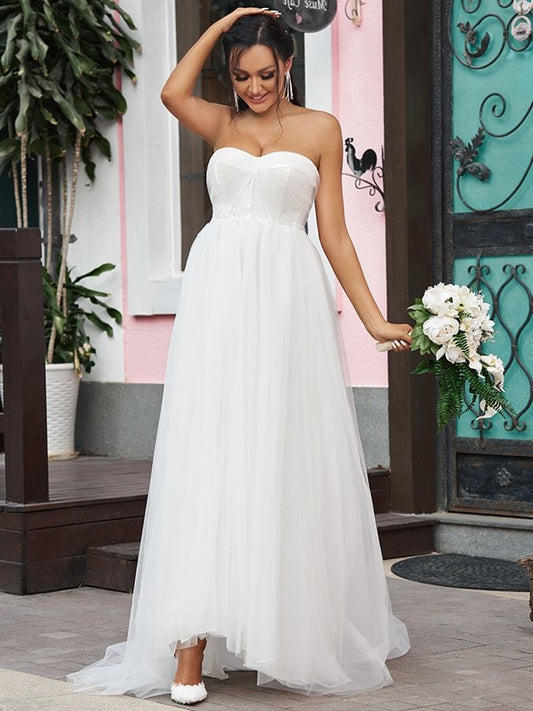 Sleeveless Tulle Ruffles A-Line/Princess Sweetheart Sweep/Brush Train Wedding Dresses