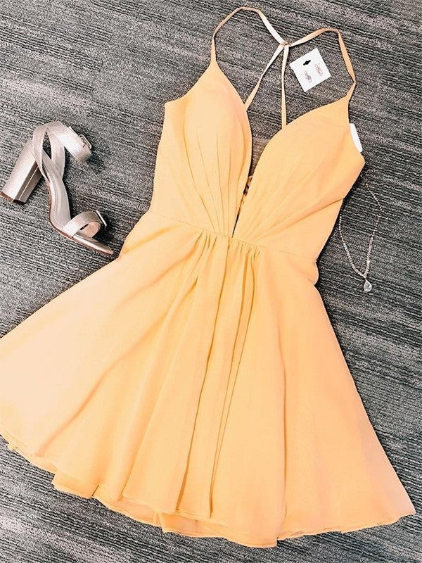 Ruffles A-Line/Princess V-neck Sleeveless Chiffon Short/Mini Homecoming Dresses