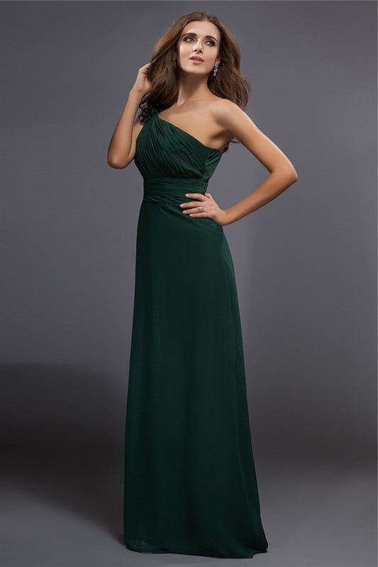 Ruffles Sleeveless One-Shoulder Sheath/Column Long Chiffon Dresses