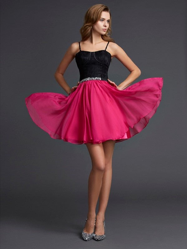 A-Line/Princess Sleeveless Short Spaghetti Straps Chiffon Homecoming Dresses