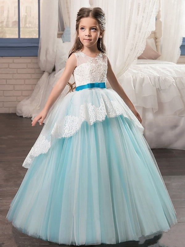 Ball Gown Jewel Sleeveless Tulle Sash/Ribbon/Belt Floor-Length Flower Girl Dresses