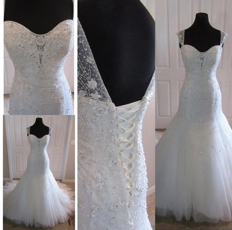 Trumpet/Mermaid Sleeveless Train Court Tulle Straps Wedding Dresses