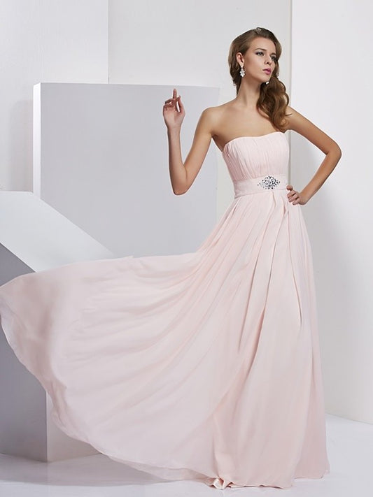 Strapless A-Line/Princess Sleeveless Long Chiffon Dresses