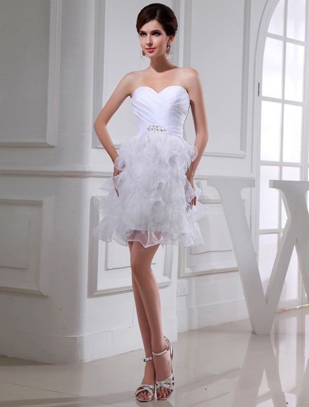 A-Line/Princess Beading Alula Sweetheart Homecoming Dresses Sleeveless Short Satin Organza Cocktail Dresses