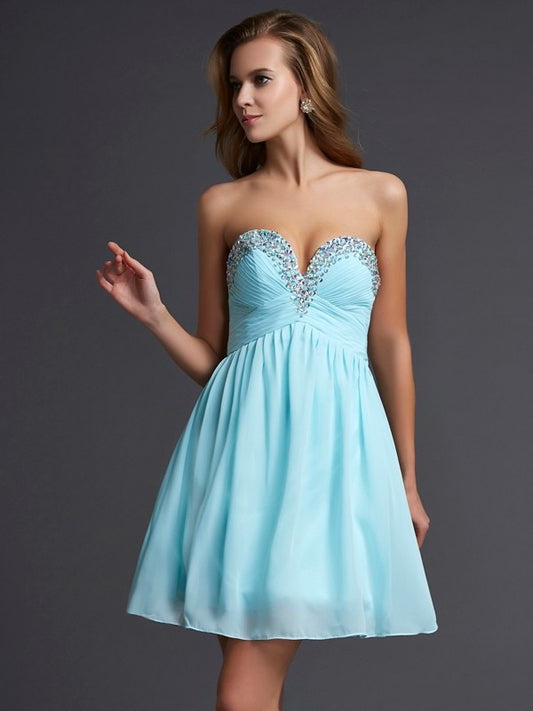 Beading Sleeveless Short Sweetheart A-Line/Princess Chiffon Homecoming Dresses